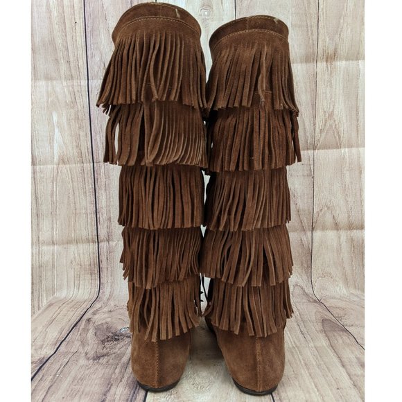 JOIE Festival Fringe Flat Boot 35 Boho Cognac Suede - Picture 4 of 9